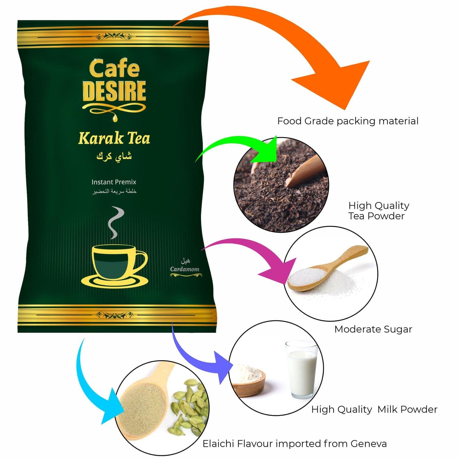 Karak Cardamom Tea Premix (1Kg) | 3 in 1 Tea |  Makes 80 cups | Milk not required | Cardamom Flavour Imported from Geneva | For Manual Use - Just add Hot Water | Suitable for all Vending Machines 